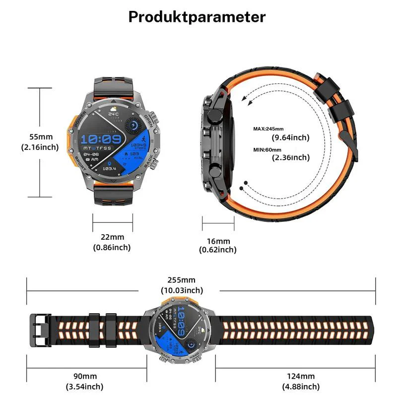⌚1.52" HD smartwatch for men – Phone calls and music control – Multiple sports modes – IP68 waterproof – Long battery life