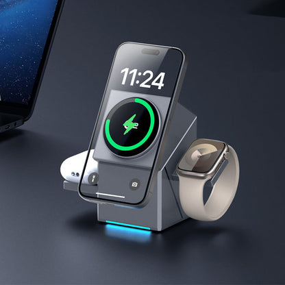 📱 3-in-1 Foldable Magnetic Charging Station – Perfect for Home, Work & Travel ✨ | 15W Fast Charging, Multi-Device & Compact!📱⌚