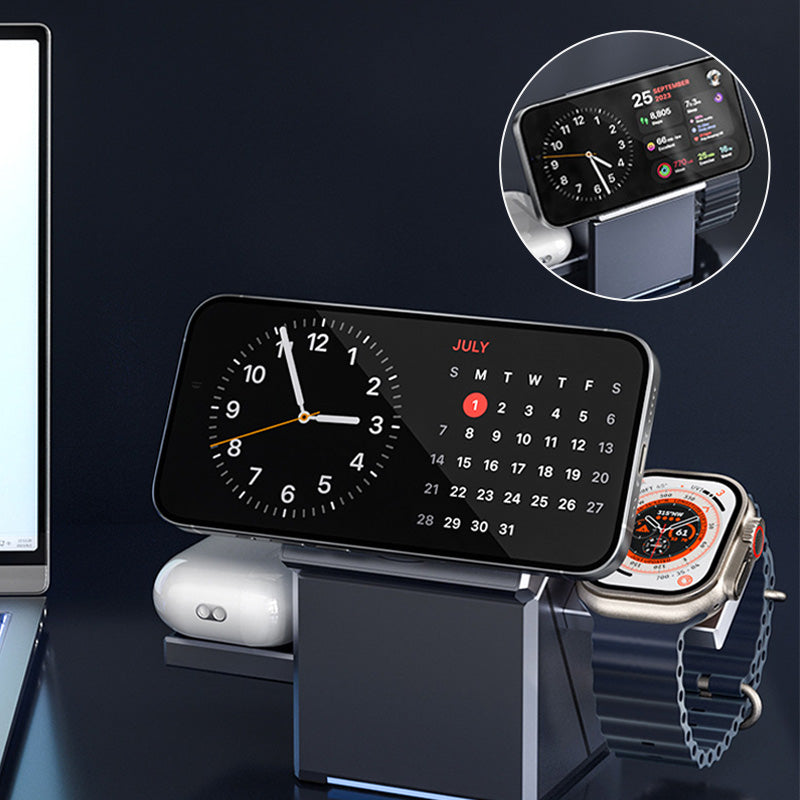 📱 3-in-1 Foldable Magnetic Charging Station – Perfect for Home, Work & Travel ✨ | 15W Fast Charging, Multi-Device & Compact!📱⌚