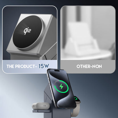 📱 3-in-1 Foldable Magnetic Charging Station – Perfect for Home, Work & Travel ✨ | 15W Fast Charging, Multi-Device & Compact!📱⌚