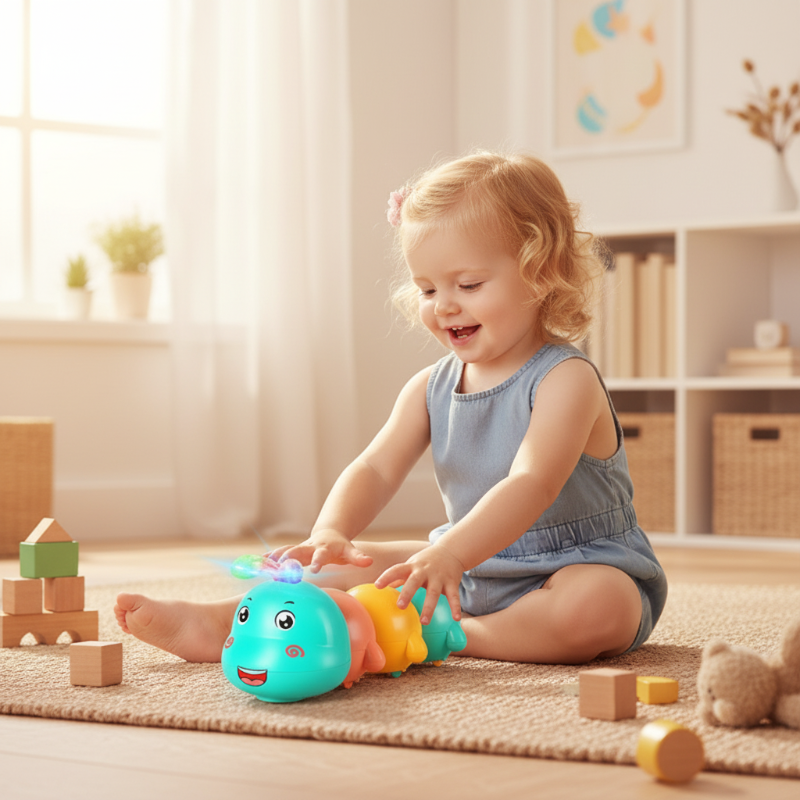 Electric Wiggling Caterpillar Baby Toy with Light