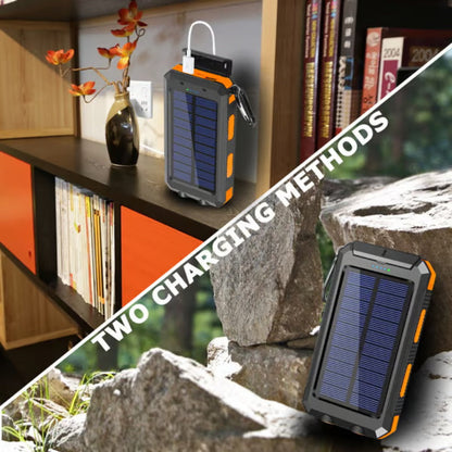 🔥10000mAh Portable Solar Power Bank, Solar Powered Charger with Dual LED Flashlights, Power Bank for Travel, Camping